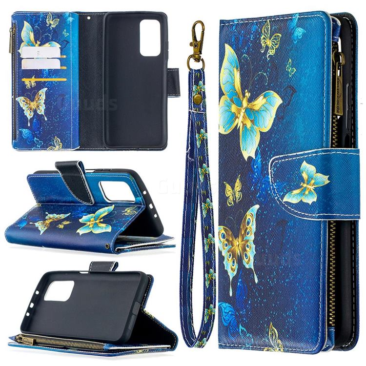 Golden Butterflies Binfen Color BF03 Retro Zipper Leather Wallet Phone Case for Xiaomi Mi 10T / 10T Pro 5G