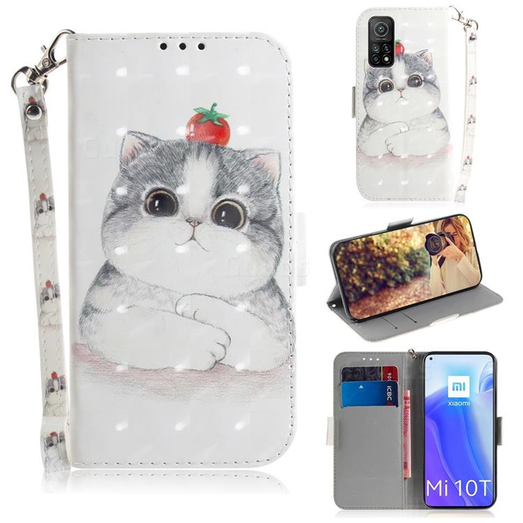Cute Tomato Cat 3D Painted Leather Wallet Phone Case for Xiaomi Mi 10T / 10T Pro 5G