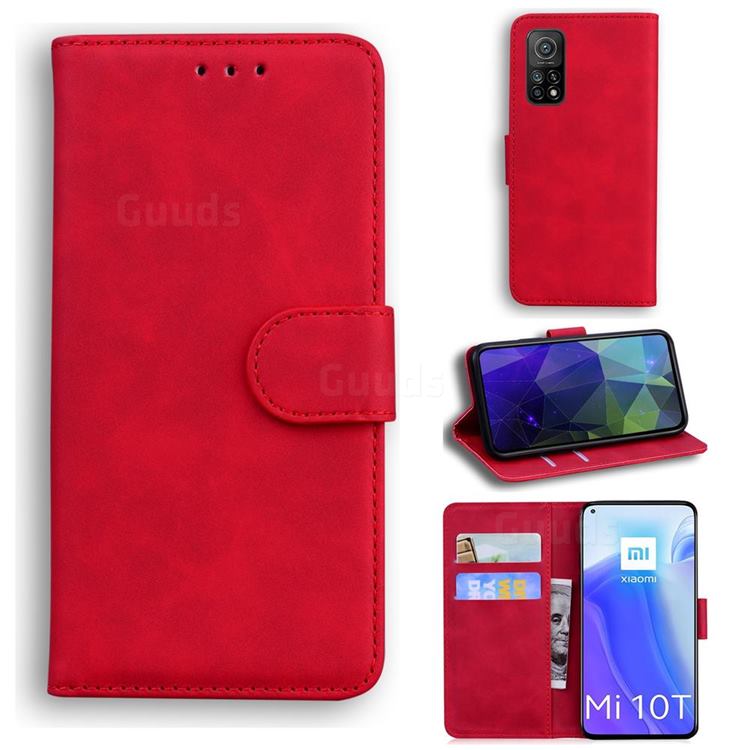 Retro Classic Skin Feel Leather Wallet Phone Case for Xiaomi Mi 10T / 10T Pro 5G - Red