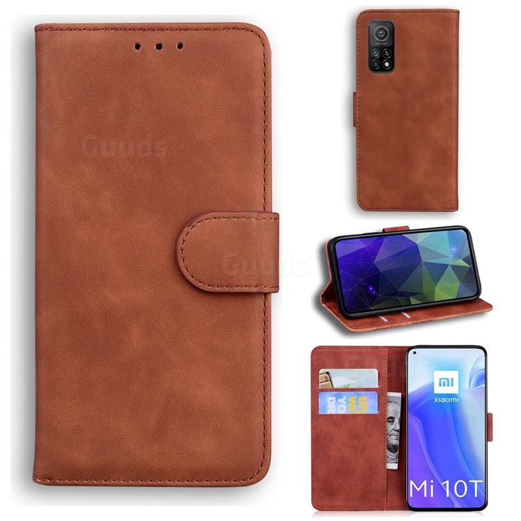 Retro Classic Skin Feel Leather Wallet Phone Case for Xiaomi Mi 10T / 10T Pro 5G - Brown