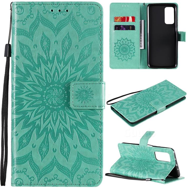 Embossing Sunflower Leather Wallet Case for Xiaomi Mi 10T / 10T Pro 5G - Green