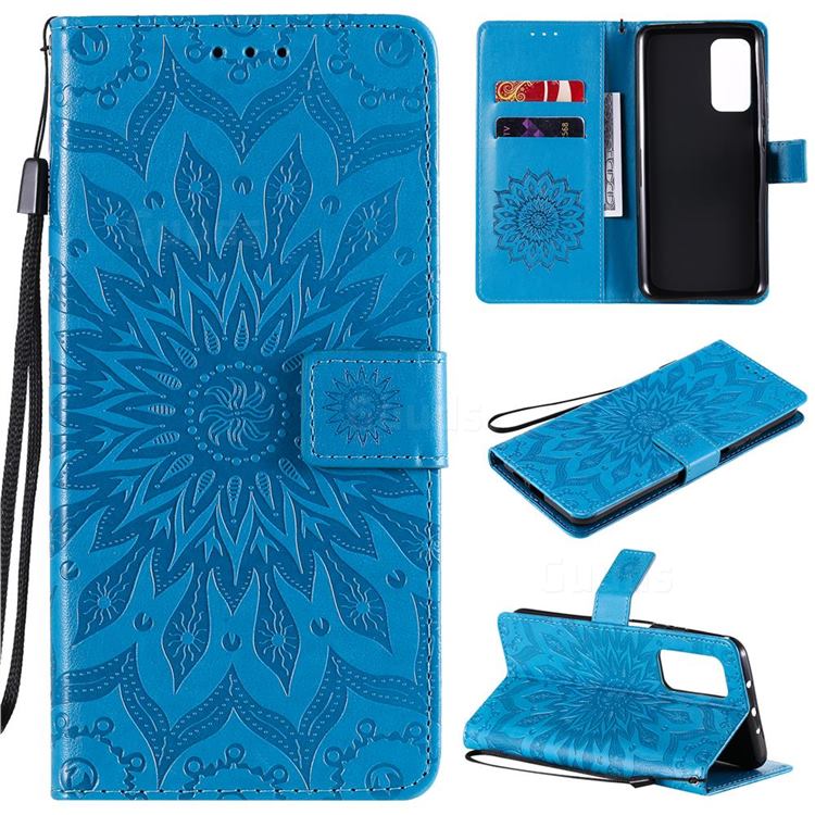 Embossing Sunflower Leather Wallet Case for Xiaomi Mi 10T / 10T Pro 5G - Blue