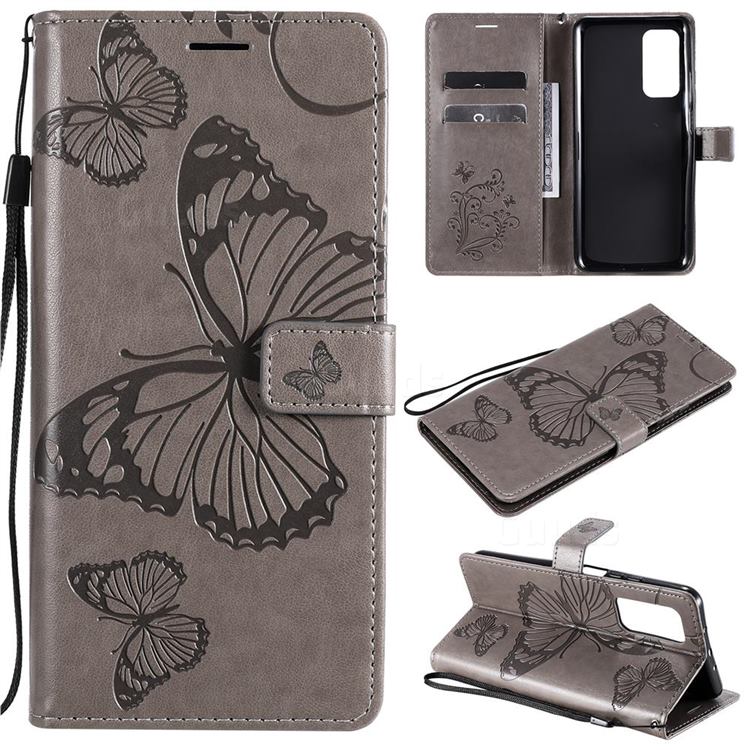 Embossing 3D Butterfly Leather Wallet Case for Xiaomi Mi 10T / 10T Pro 5G - Gray