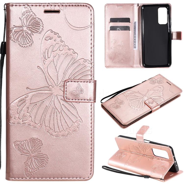 Embossing 3D Butterfly Leather Wallet Case for Xiaomi Mi 10T / 10T Pro 5G - Rose Gold