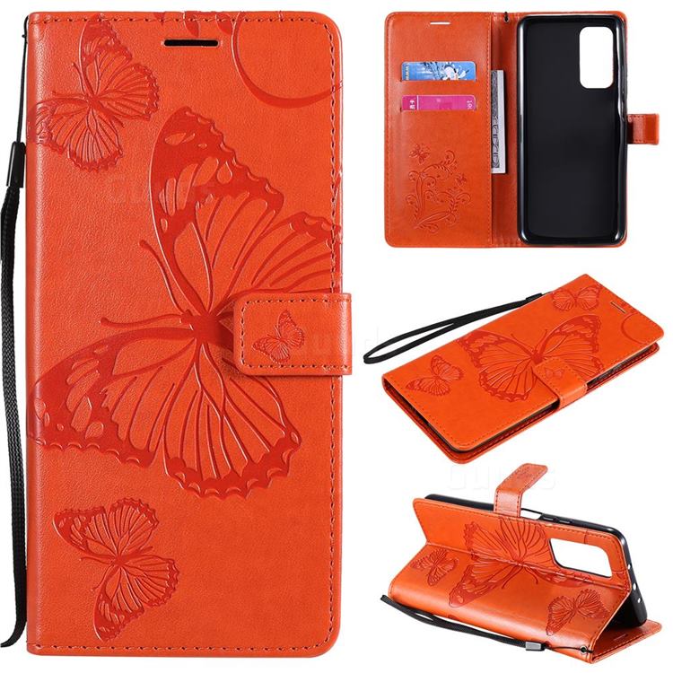 Embossing 3D Butterfly Leather Wallet Case for Xiaomi Mi 10T / 10T Pro 5G - Orange