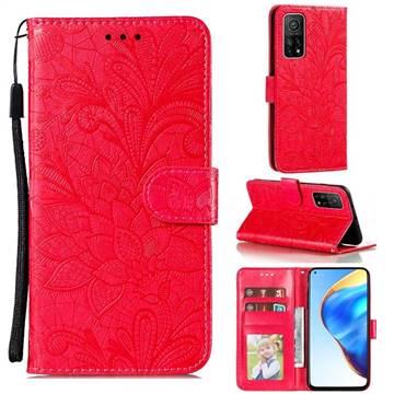Intricate Embossing Lace Jasmine Flower Leather Wallet Case for Xiaomi Mi 10T / 10T Pro 5G - Red