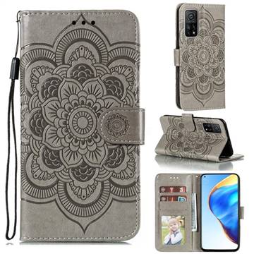 Intricate Embossing Datura Solar Leather Wallet Case for Xiaomi Mi 10T / 10T Pro 5G - Gray