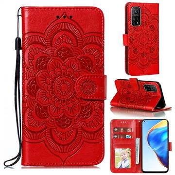 Intricate Embossing Datura Solar Leather Wallet Case for Xiaomi Mi 10T / 10T Pro 5G - Red