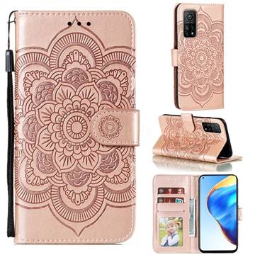 Intricate Embossing Datura Solar Leather Wallet Case for Xiaomi Mi 10T / 10T Pro 5G - Rose Gold
