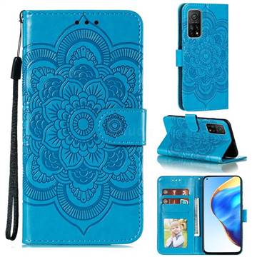 Intricate Embossing Datura Solar Leather Wallet Case for Xiaomi Mi 10T / 10T Pro 5G - Blue