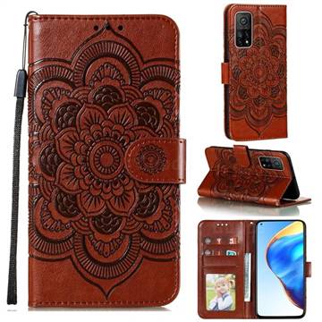 Intricate Embossing Datura Solar Leather Wallet Case for Xiaomi Mi 10T / 10T Pro 5G - Brown