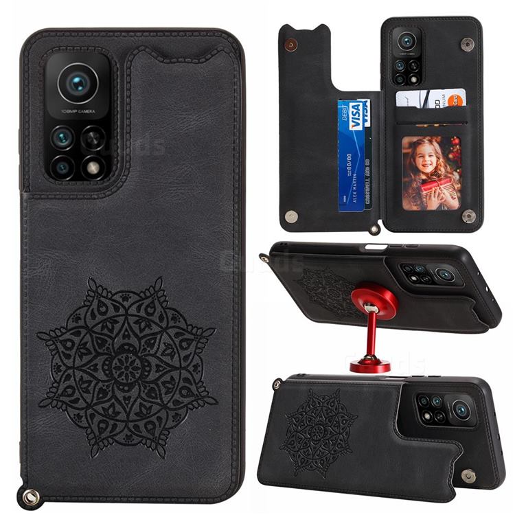 Luxury Mandala Multi-function Magnetic Card Slots Stand Leather Back Cover for Xiaomi Mi 10T / 10T Pro 5G - Black