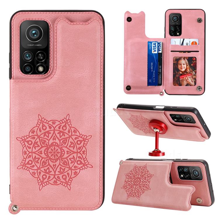 Luxury Mandala Multi-function Magnetic Card Slots Stand Leather Back Cover for Xiaomi Mi 10T / 10T Pro 5G - Rose Gold