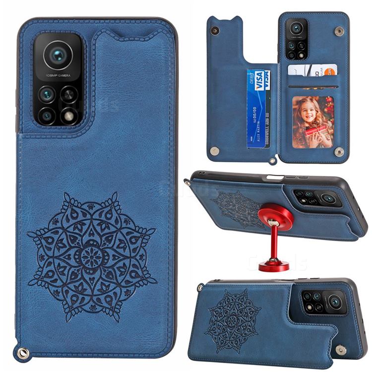 Luxury Mandala Multi-function Magnetic Card Slots Stand Leather Back Cover for Xiaomi Mi 10T / 10T Pro 5G - Blue