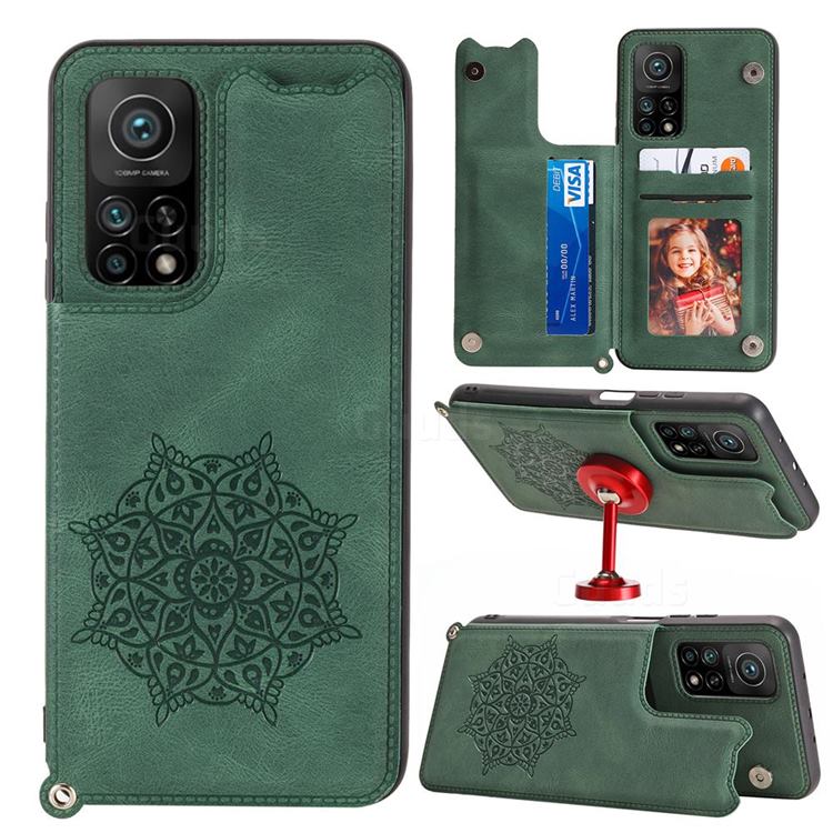Luxury Mandala Multi-function Magnetic Card Slots Stand Leather Back Cover for Xiaomi Mi 10T / 10T Pro 5G - Green