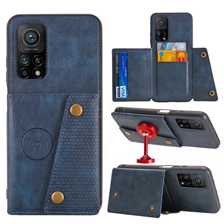 Retro Multifunction Card Slots Stand Leather Coated Phone Back Cover for Xiaomi Mi 10T / 10T Pro 5G - Blue