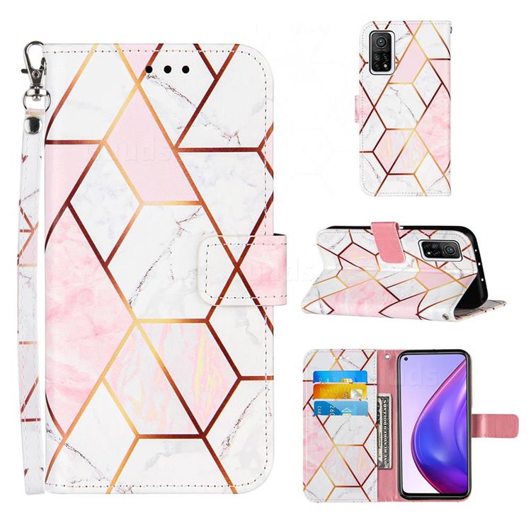 Pink White Stitching Color Marble Leather Wallet Case for Xiaomi Mi 10T / 10T Pro 5G