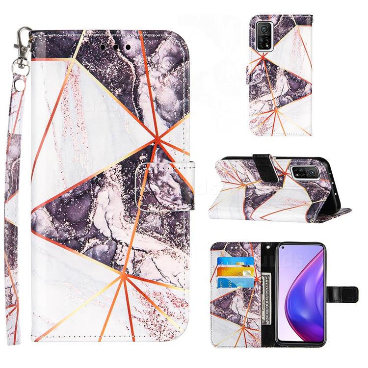 Black and White Stitching Color Marble Leather Wallet Case for Xiaomi Mi 10T / 10T Pro 5G