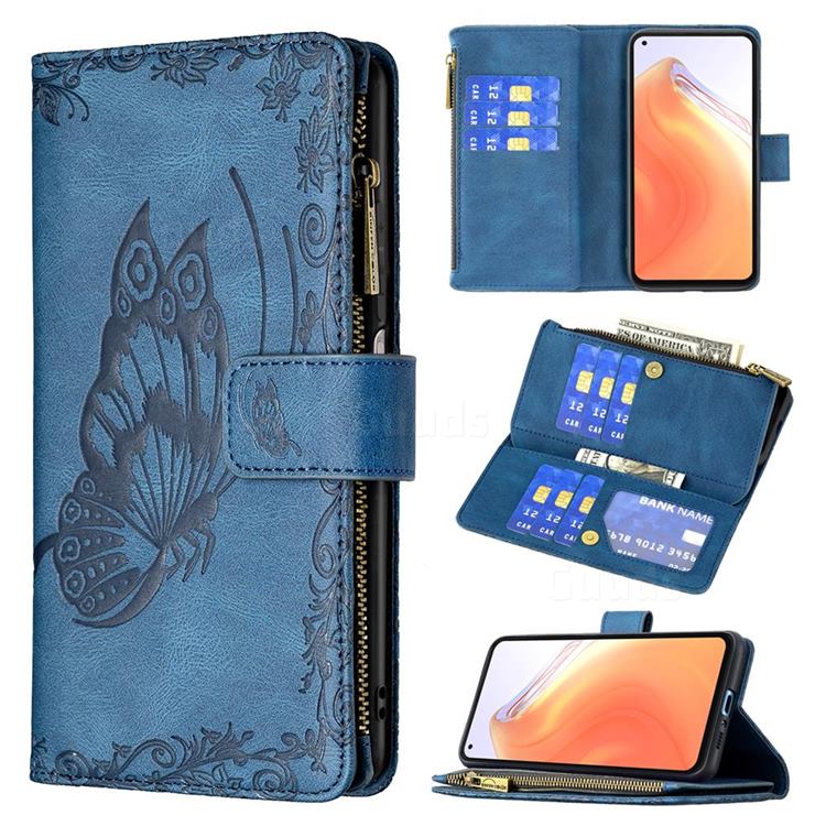 Binfen Color Imprint Vivid Butterfly Buckle Zipper Multi-function Leather Phone Wallet for Xiaomi Mi 10T / 10T Pro 5G - Blue