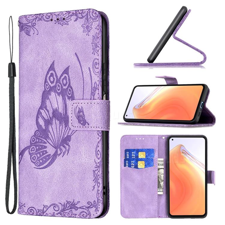 Binfen Color Imprint Vivid Butterfly Leather Wallet Case for Xiaomi Mi 10T / 10T Pro 5G - Purple