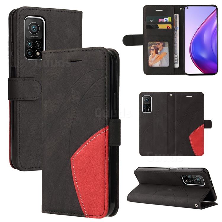 Luxury Two-color Stitching Leather Wallet Case Cover for Xiaomi Mi 10T / 10T Pro 5G - Black