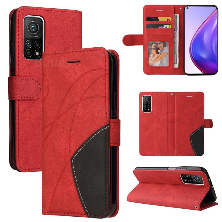 Luxury Two-color Stitching Leather Wallet Case Cover for Xiaomi Mi 10T / 10T Pro 5G - Red