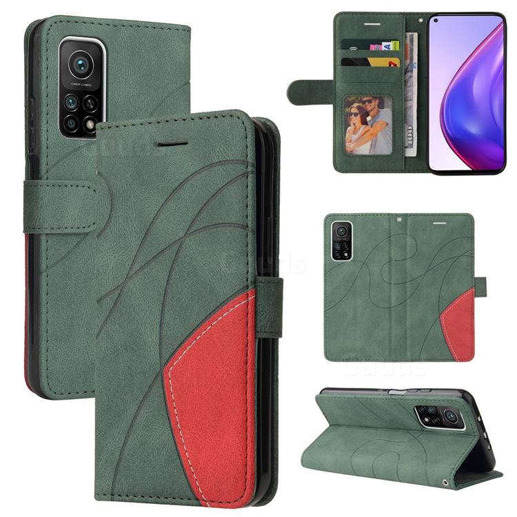 Luxury Two-color Stitching Leather Wallet Case Cover for Xiaomi Mi 10T / 10T Pro 5G - Green
