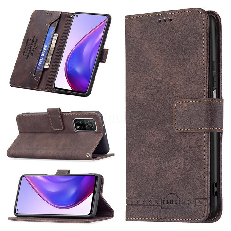 Binfen Color RFID Blocking Leather Wallet Case for Xiaomi Mi 10T / 10T Pro 5G - Brown