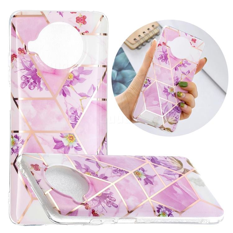 Purple Flower Painted Marble Electroplating Protective Case for Xiaomi Mi 10T Lite 5G