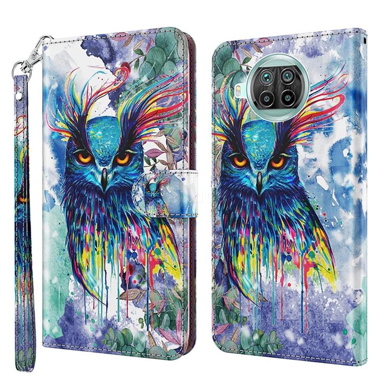 Watercolor Owl 3D Painted Leather Wallet Case for Xiaomi Mi 10T Lite 5G