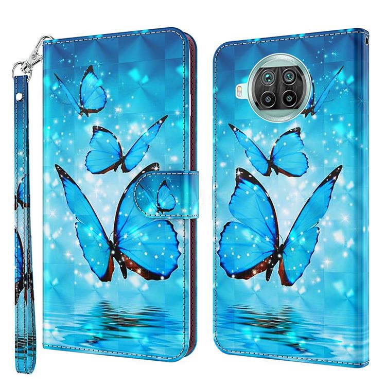Blue Sea Butterflies 3D Painted Leather Wallet Case for Xiaomi Mi 10T Lite 5G