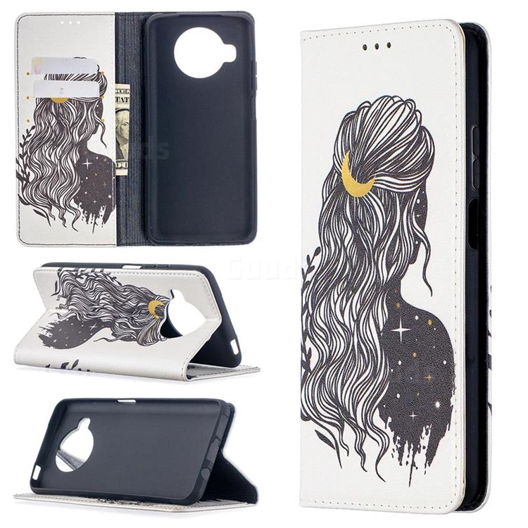 Girl with Long Hair Slim Magnetic Attraction Wallet Flip Cover for Xiaomi Mi 10T Lite 5G