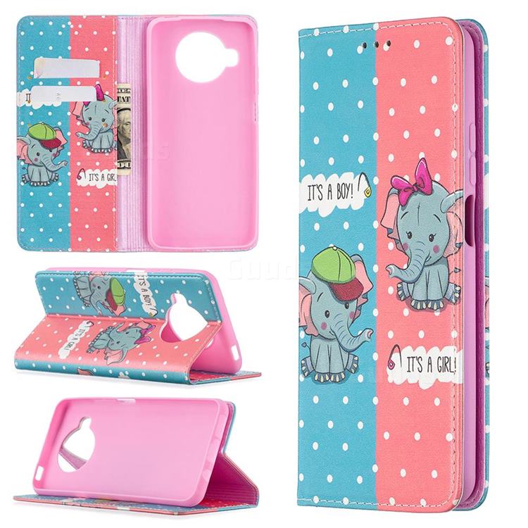 Elephant Boy and Girl Slim Magnetic Attraction Wallet Flip Cover for Xiaomi Mi 10T Lite 5G