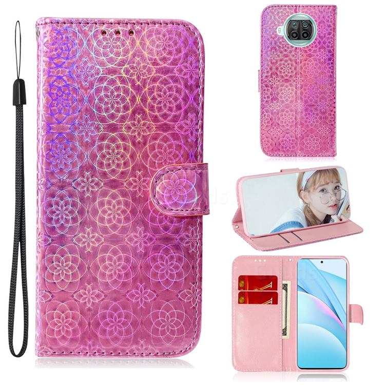 Laser Circle Shining Leather Wallet Phone Case for Xiaomi Mi 10T Lite 5G - Pink