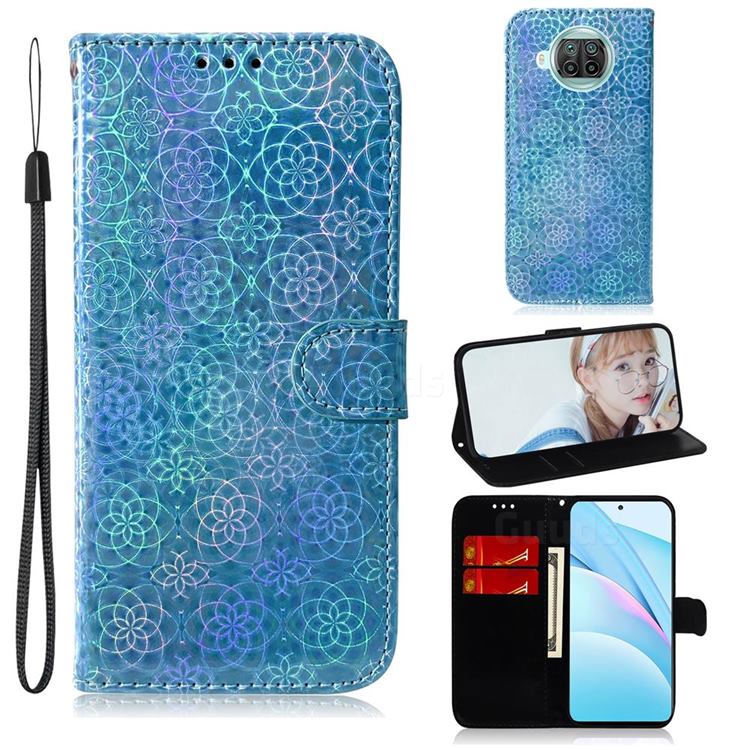 Laser Circle Shining Leather Wallet Phone Case for Xiaomi Mi 10T Lite 5G - Blue
