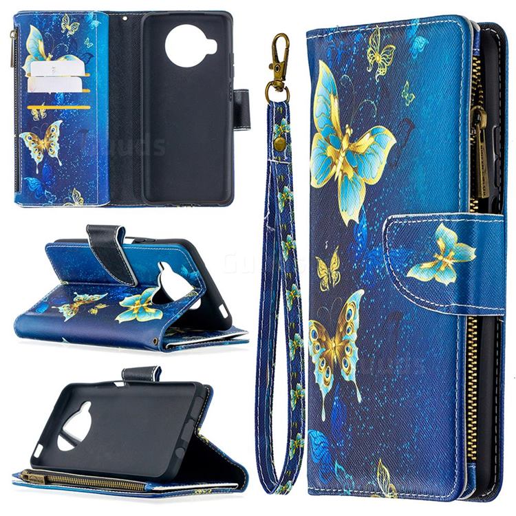 Golden Butterflies Binfen Color BF03 Retro Zipper Leather Wallet Phone Case for Xiaomi Mi 10T Lite 5G