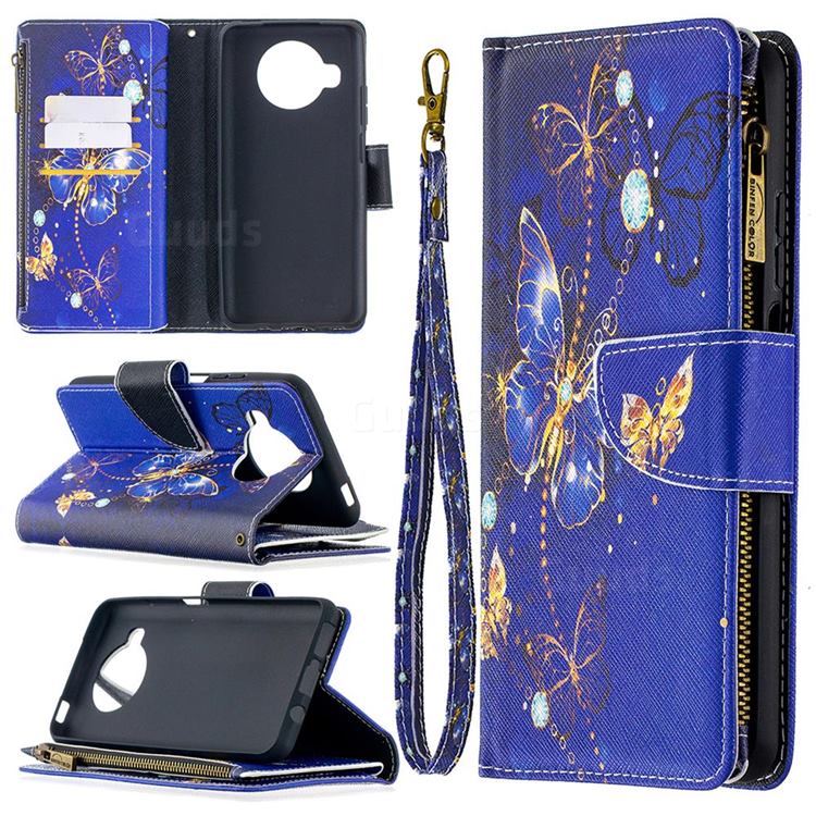 Purple Butterfly Binfen Color BF03 Retro Zipper Leather Wallet Phone Case for Xiaomi Mi 10T Lite 5G