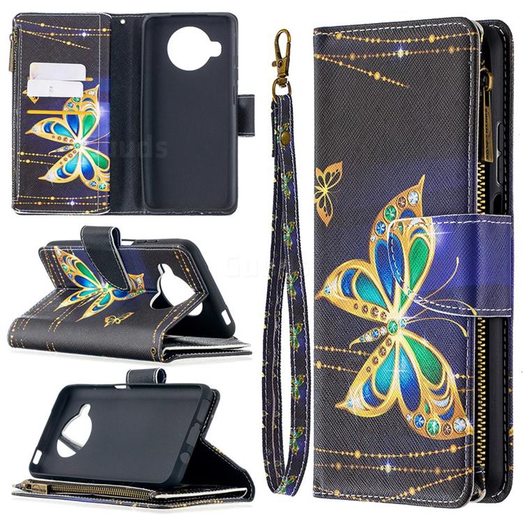 Golden Shining Butterfly Binfen Color BF03 Retro Zipper Leather Wallet Phone Case for Xiaomi Mi 10T Lite 5G