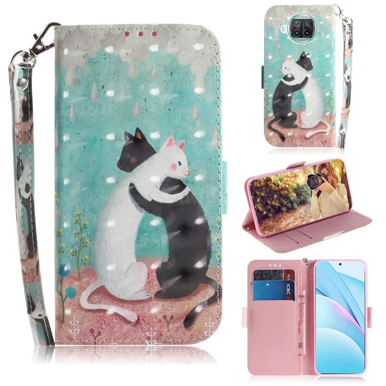 Black and White Cat 3D Painted Leather Wallet Phone Case for Xiaomi Mi 10T Lite 5G
