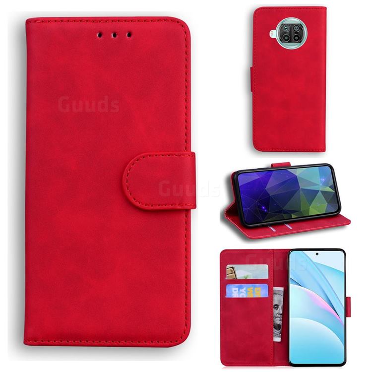 Retro Classic Skin Feel Leather Wallet Phone Case for Xiaomi Mi 10T Lite 5G - Red