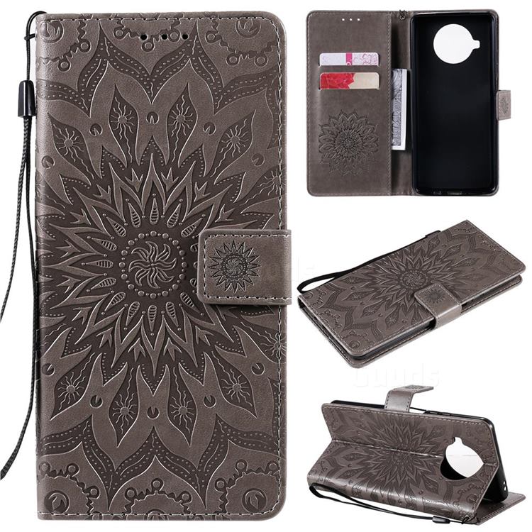 Embossing Sunflower Leather Wallet Case for Xiaomi Mi 10T Lite 5G - Gray