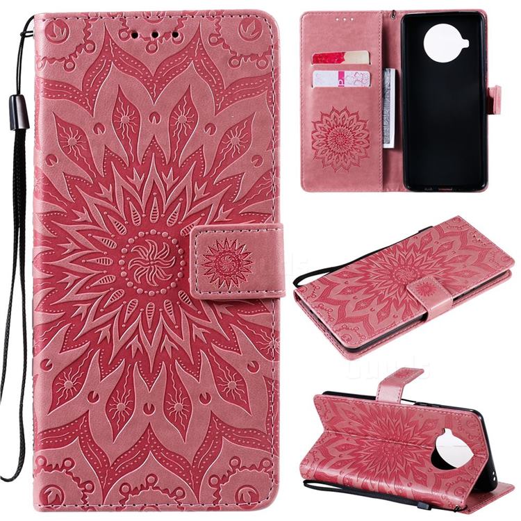 Embossing Sunflower Leather Wallet Case for Xiaomi Mi 10T Lite 5G - Pink
