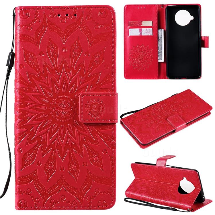Embossing Sunflower Leather Wallet Case for Xiaomi Mi 10T Lite 5G - Red