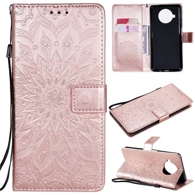 Embossing Sunflower Leather Wallet Case for Xiaomi Mi 10T Lite 5G - Rose Gold