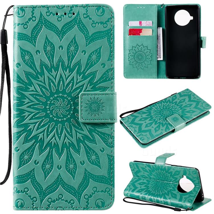 Embossing Sunflower Leather Wallet Case for Xiaomi Mi 10T Lite 5G - Green