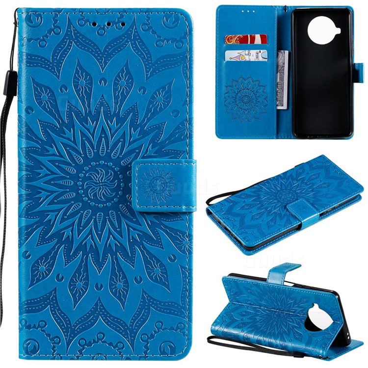 Embossing Sunflower Leather Wallet Case for Xiaomi Mi 10T Lite 5G - Blue