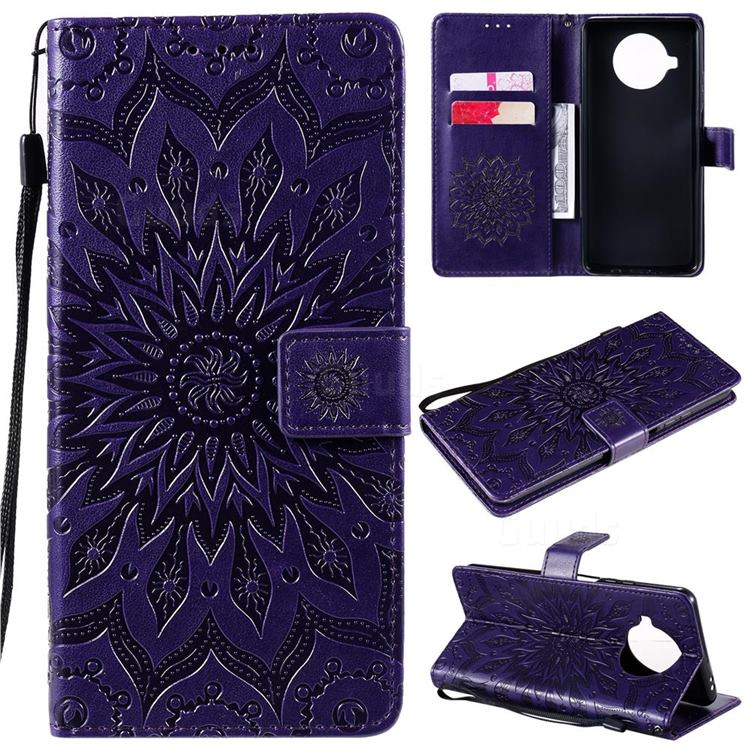 Embossing Sunflower Leather Wallet Case for Xiaomi Mi 10T Lite 5G - Purple