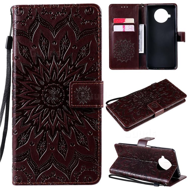 Embossing Sunflower Leather Wallet Case for Xiaomi Mi 10T Lite 5G - Brown
