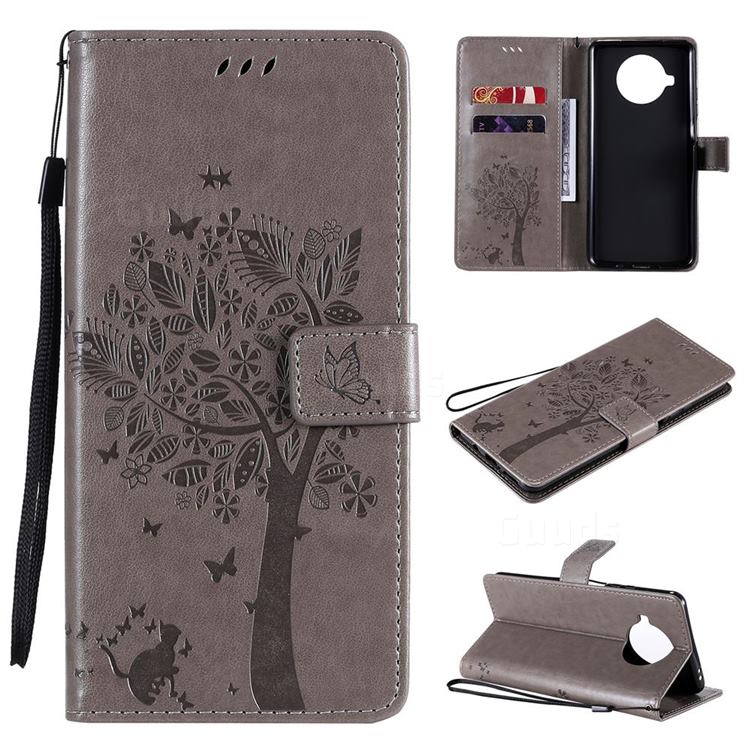 Embossing Butterfly Tree Leather Wallet Case for Xiaomi Mi 10T Lite 5G - Grey