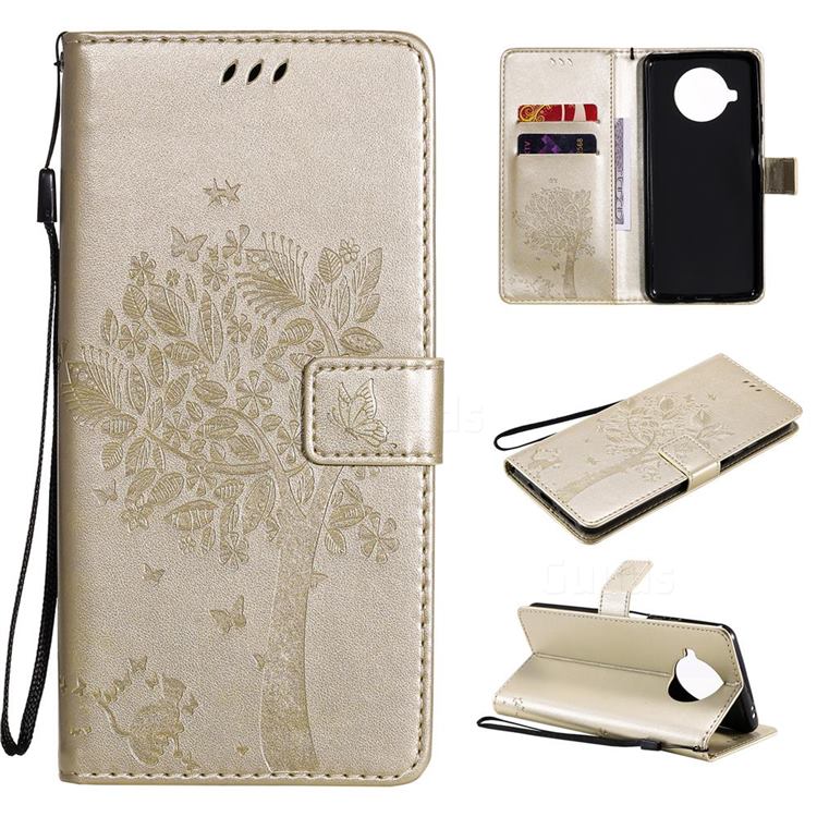 Embossing Butterfly Tree Leather Wallet Case for Xiaomi Mi 10T Lite 5G - Champagne